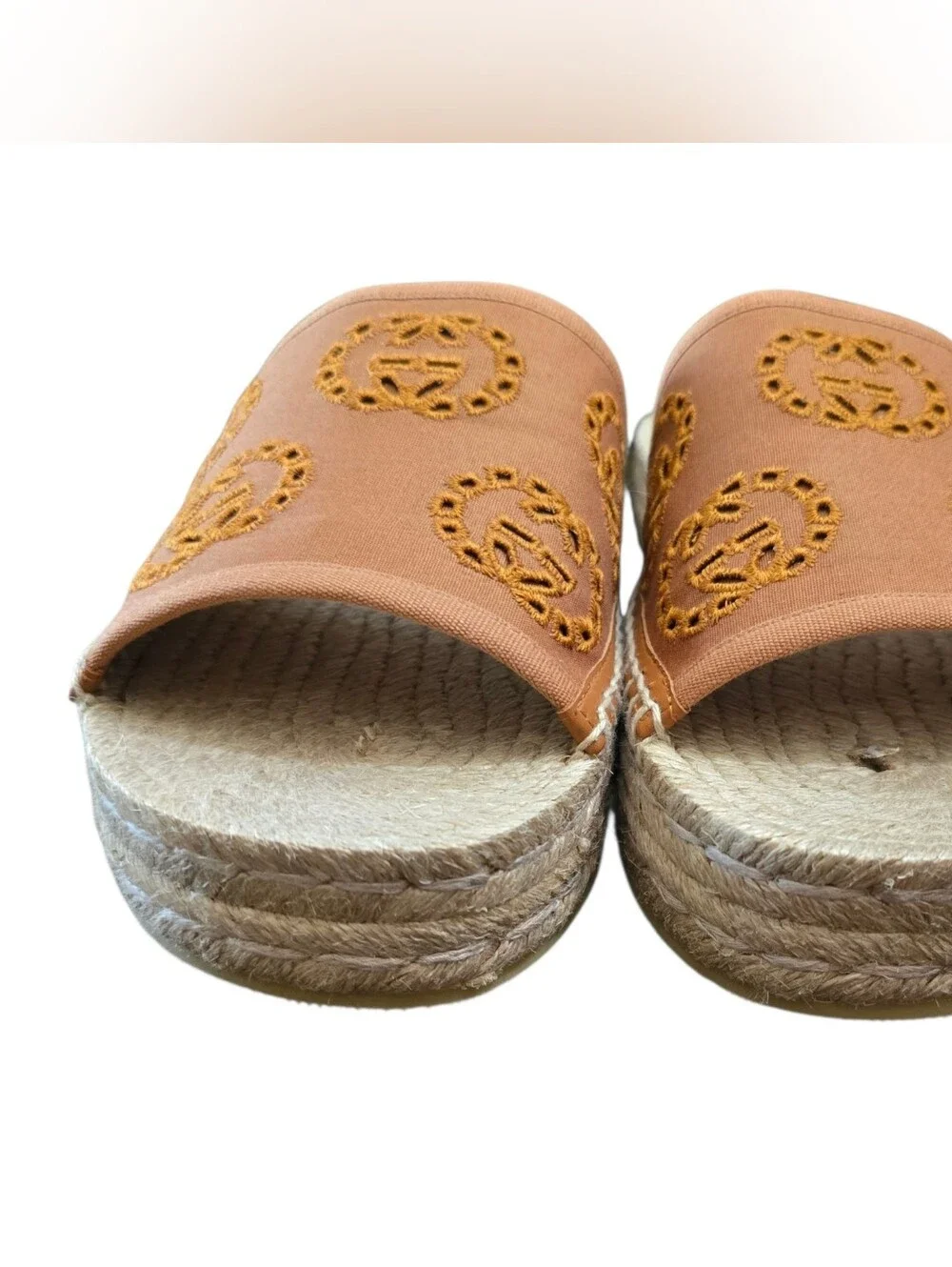 Gucci Embroidered Espadrille Platform Slides